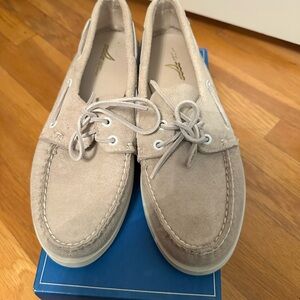 Suede Boat Shoes in Light Taupe